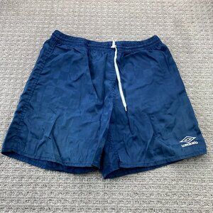 Vintage 90s Umbro Soccer Shorts Men Medium M Navy Blue Checkered Athletic 1990s